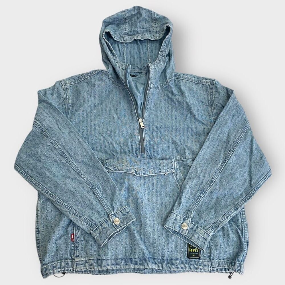 Levis Sutro "In The Sky" Seersucker Striped Denim Hooded Anorak Mens size M New - Picture 2 of 12